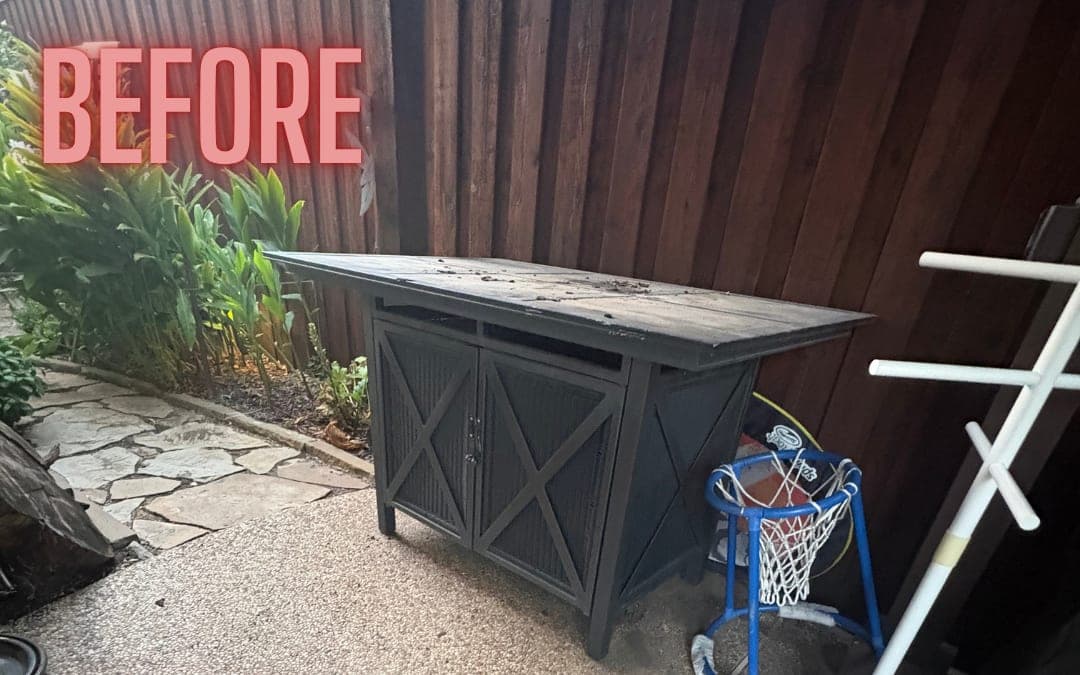 Before: an outdoor table and a basketball hoop on a patio